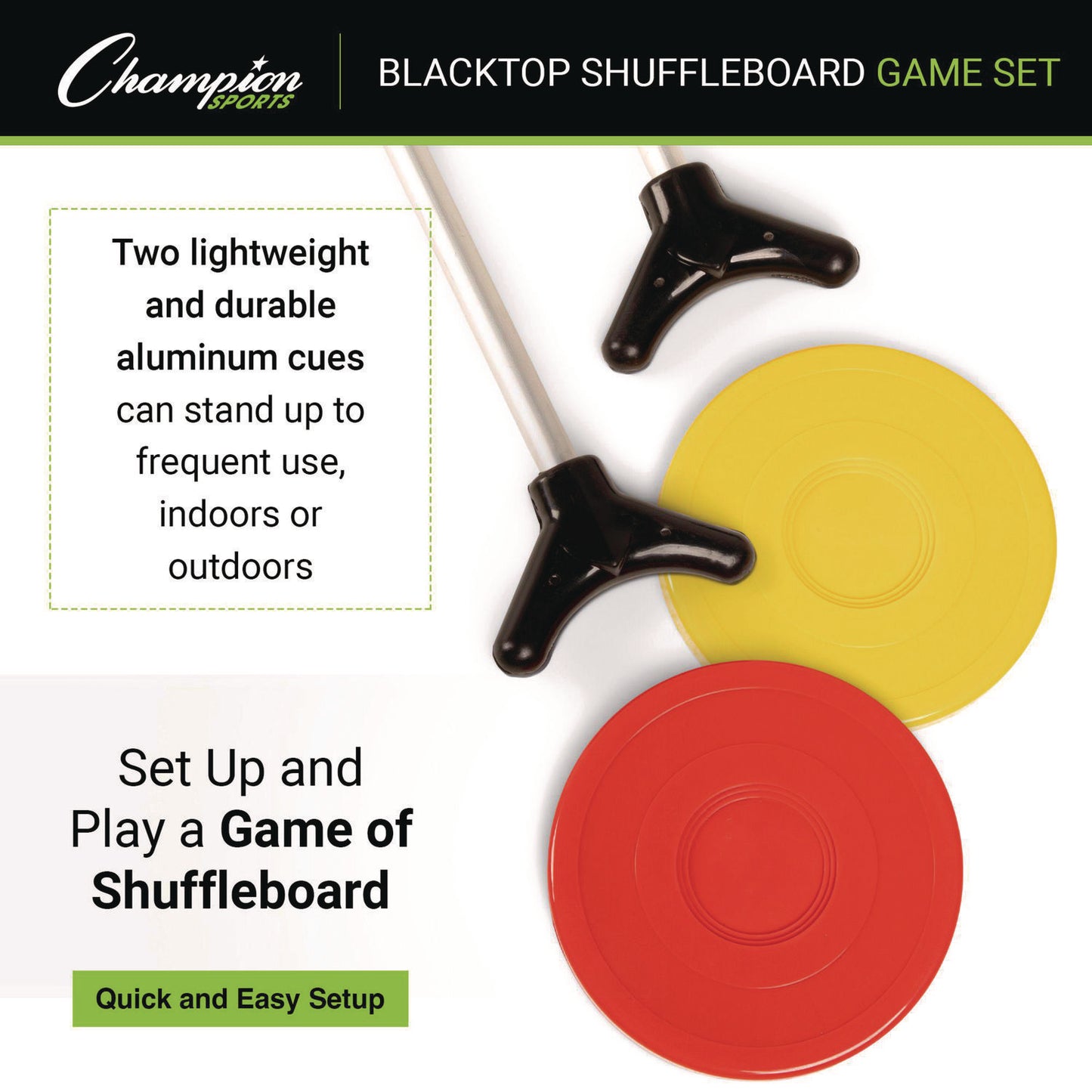 Champion Sports Economy Shuffleboard Set, 15-ft Court, Four 51" Cues, Eight Discs (SBA20)