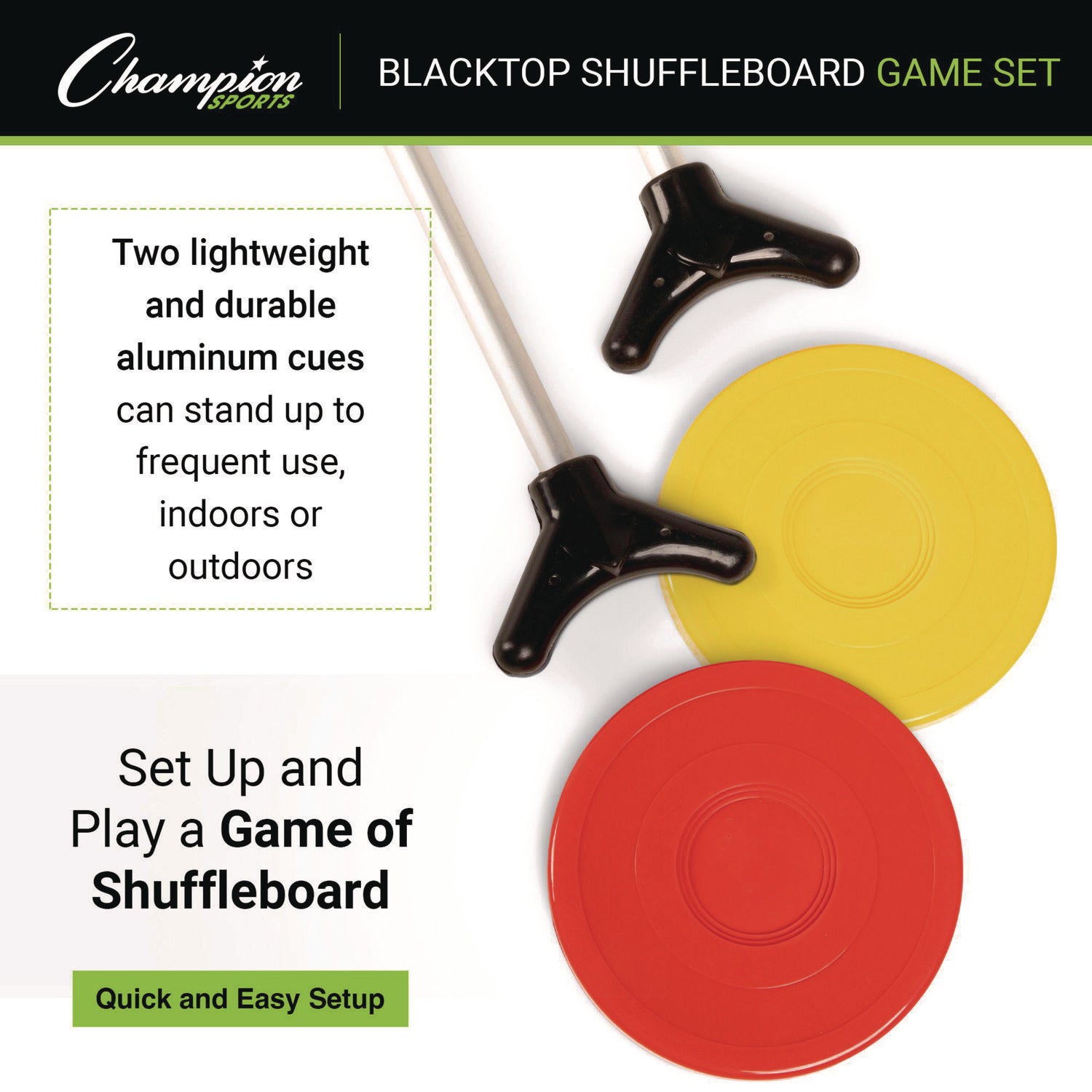 Champion Sports Economy Shuffleboard Set, 15-ft Court, Four 51" Cues, Eight Discs (SBA20)