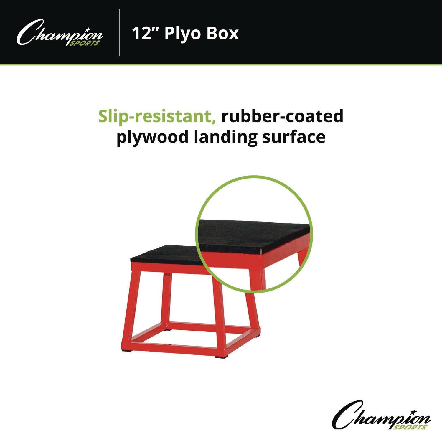 Champion Sports Plyo Box, 15" x 15", Plywood/Rubber/Steel, Red/Black (PXB12)