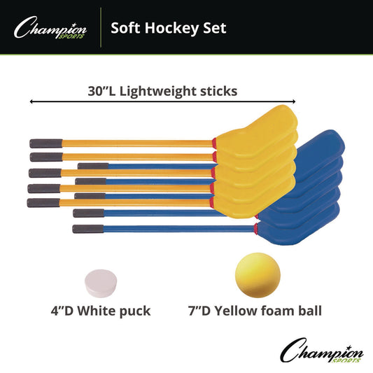 Champion Sports Rhino Soft Hockey Set, 30" Long, (10) Sticks/7" Ball/4" Puck (HS10SET)