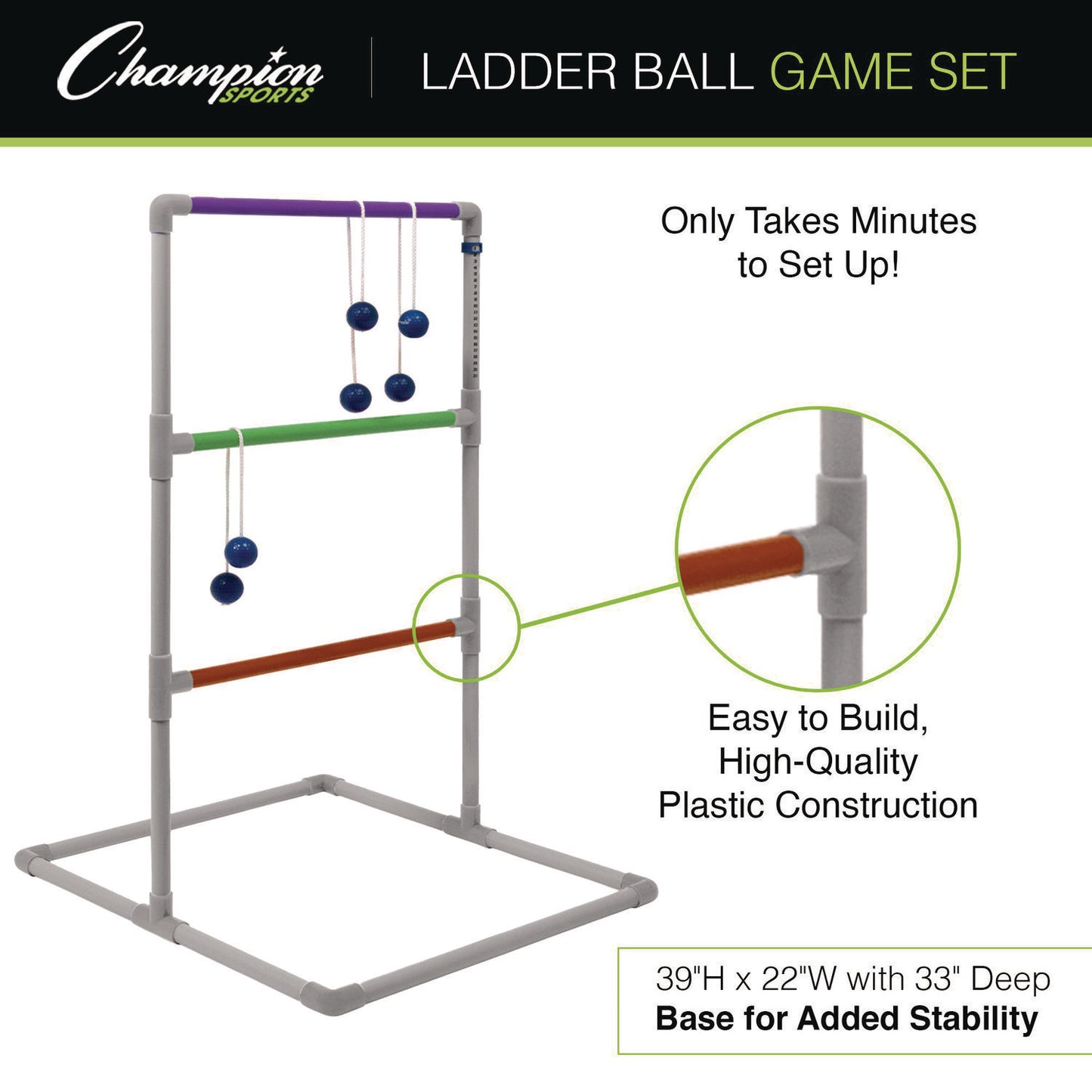 Champion Sports Pro Ladder Golf Game Set, (2) 22" x 37.5" Ladders/Six Bolas/Carry Bag (LGSTPRO)