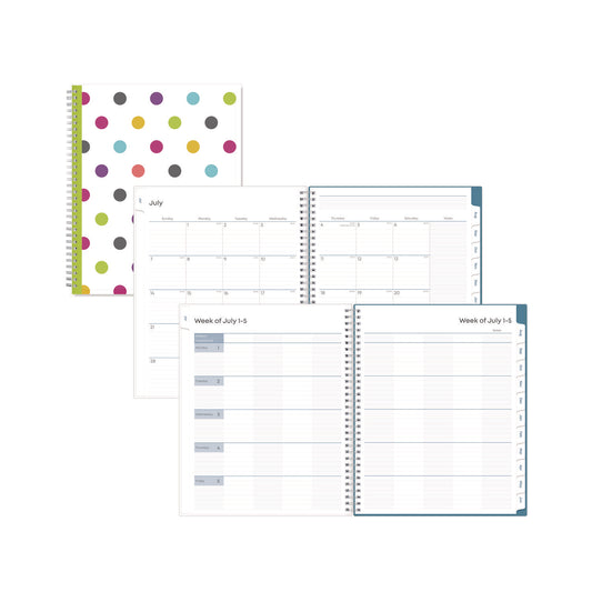 Blue Sky Teacher Dots CYO Cover Weekly/Monthly Lesson Planner, 2024 to 2025, Nine Classes, Multicolor Cover, (144) 11 x 8.5 Pages (100330)