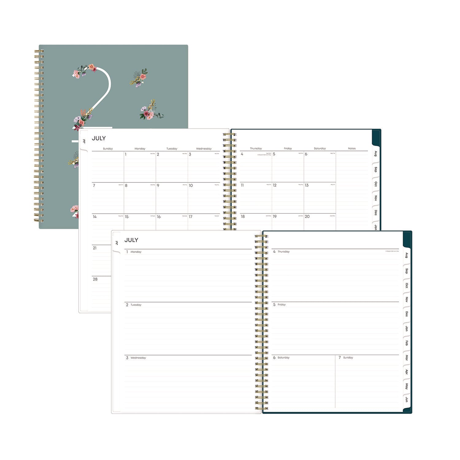 Blue Sky Greta Academic Year Weekly/Monthly Planner, Floral Artwork, 11.5 x 8, Green Cover, 12-Month (July-June): 2024 to 2025 (136479)