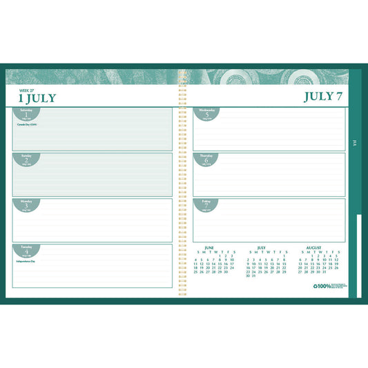 House of Doolittle 100% Recycled MonoBright Monthly/Weekly Planner, 11 x 8.5, Green/Gold Cover, 12-Month (July to June): 2024 to 2025 (283509)