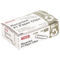 Acco Recycled Paper Clips, #1, Smooth, Silver, 100 Clips/Box, 10 Boxes/Pack (72365)