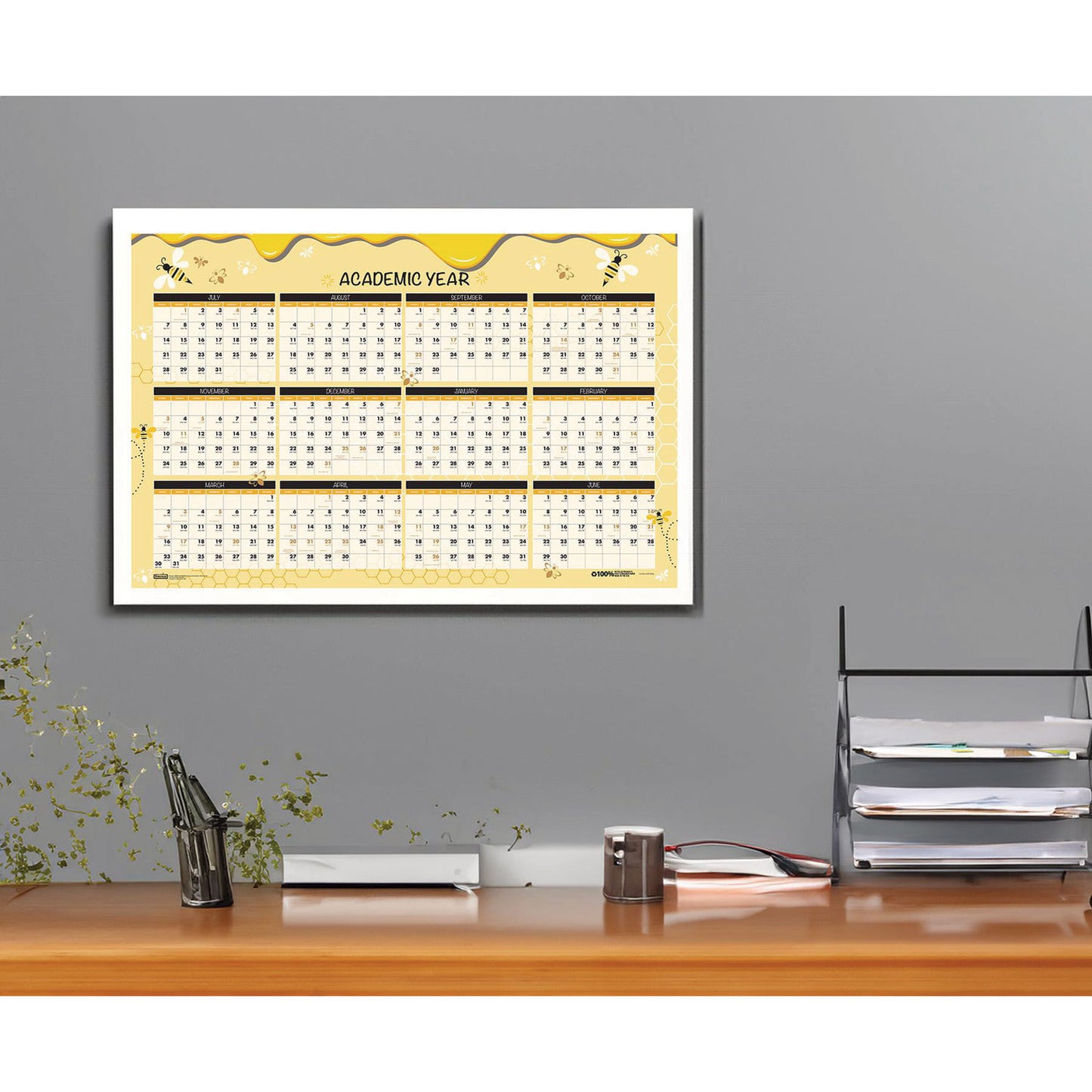 House of Doolittle 100% Recycled Academic Honeycomb Laminated Wall Calendar, 24 x 37, Tan/Yellow Sheets, 12-Month (July-June): 2024 to 2025 (39855)