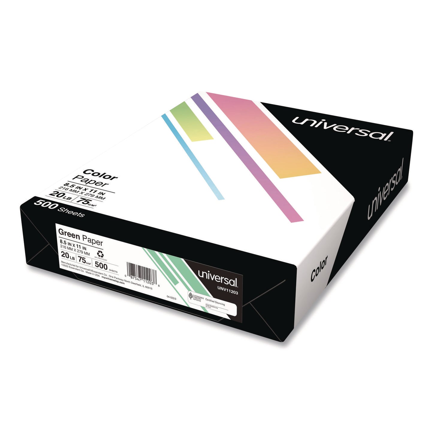 Universal Deluxe Colored Paper, 20 lb Bond Weight, 8.5 x 11, Green, 500/Ream (11203)