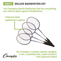Champion Sports Deluxe Badminton Set, 20 ft Net with 4 Rackets, 2 Shuttlecocks (DBSET)