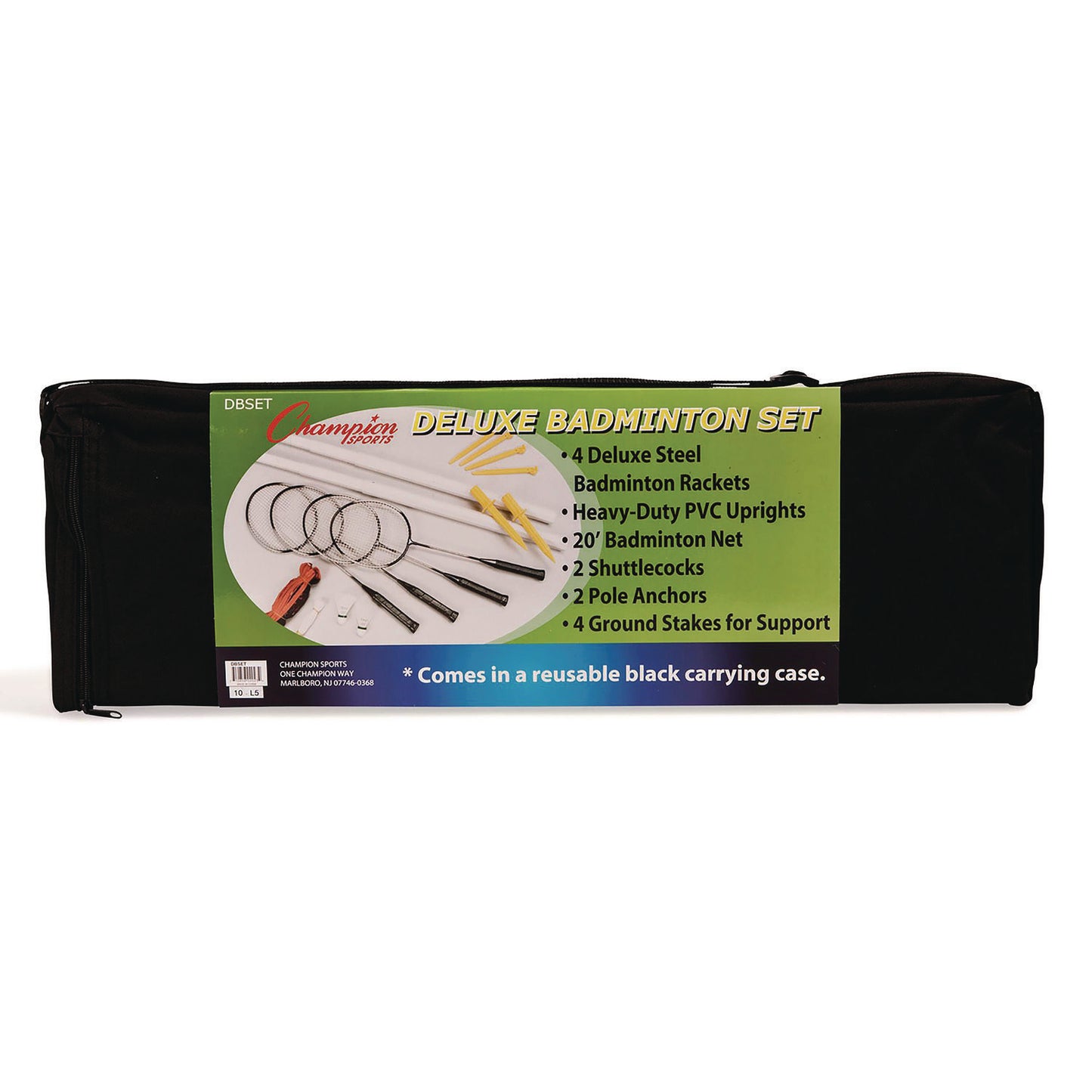Champion Sports Deluxe Badminton Set, 20 ft Net with 4 Rackets, 2 Shuttlecocks (DBSET)