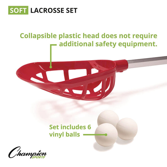 Champion Sports Soft Lacrosse Set, 6 Balls/12 Sticks (LAXSR)