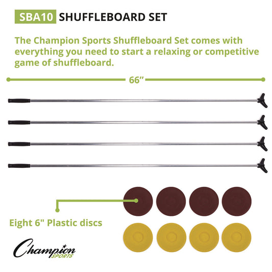 Champion Sports Shuffleboard Set, 4 Cues, 8 Pucks (SBA10)