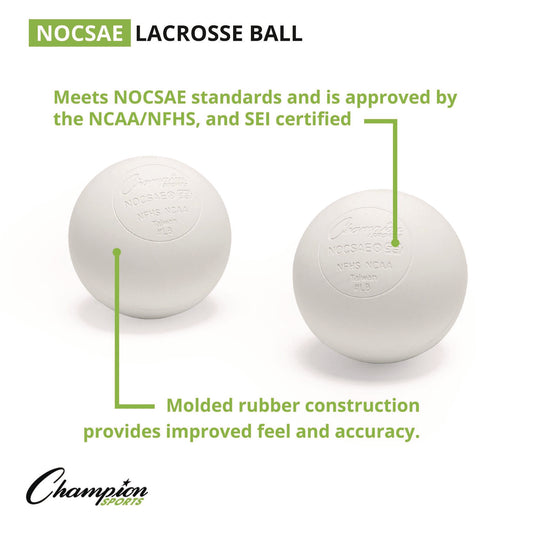 Champion Sports Lacrosse Balls in a Bucket, 11" x 11" Bucket with 36 White Rubber Balls (LBWN36)