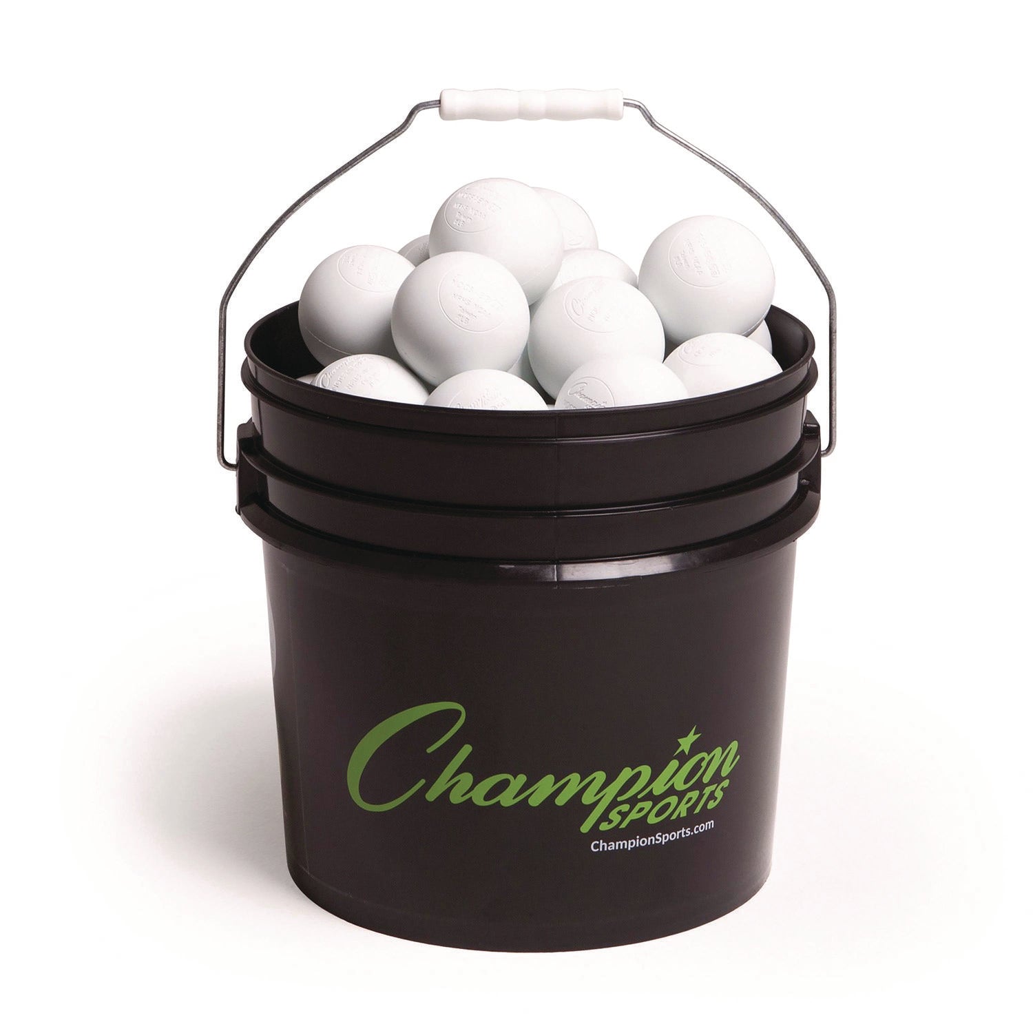 Champion Sports Lacrosse Balls in a Bucket, 11" x 11" Bucket with 36 White Rubber Balls (LBWN36)