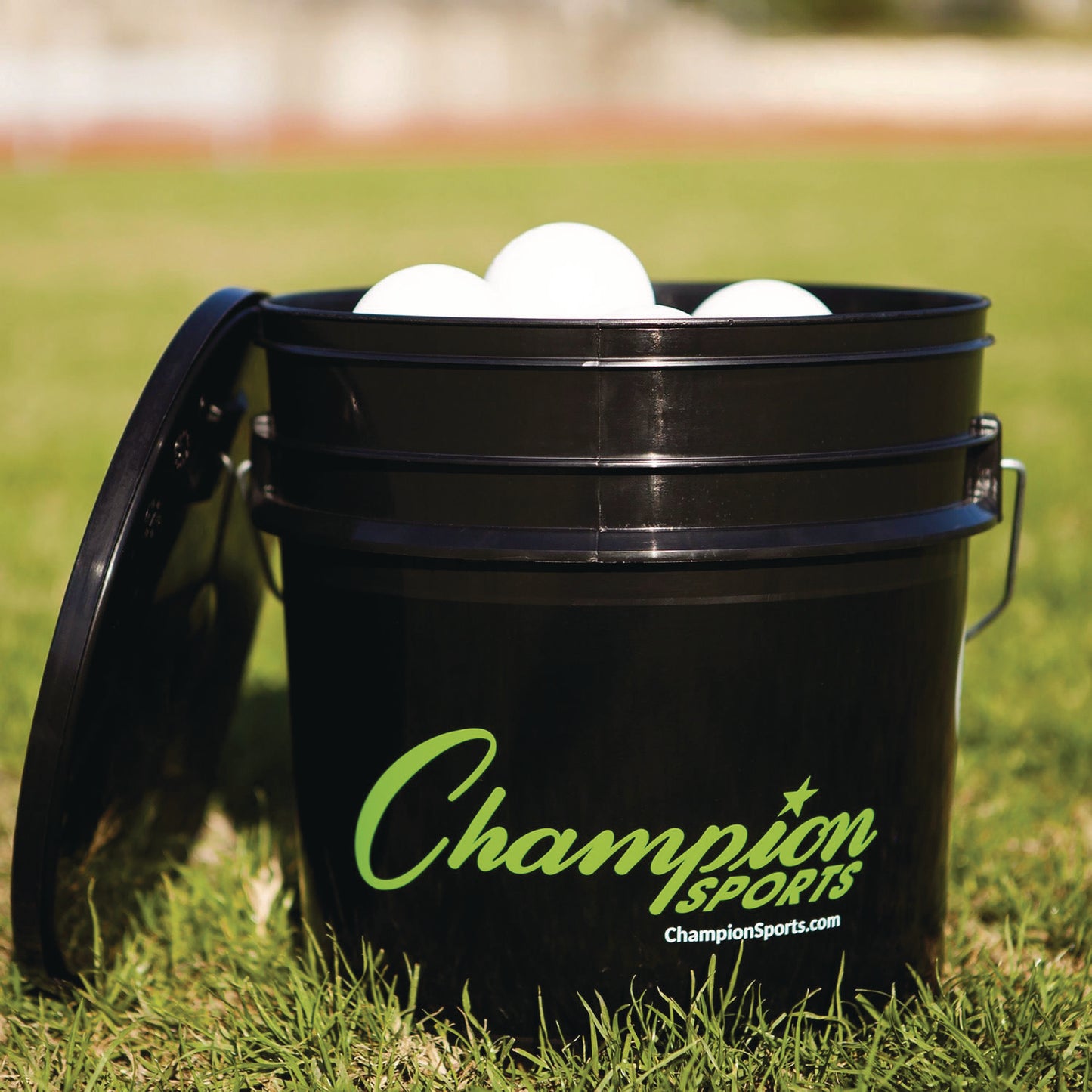 Champion Sports Lacrosse Balls in a Bucket, 11" x 11" Bucket with 36 White Rubber Balls (LBWN36)