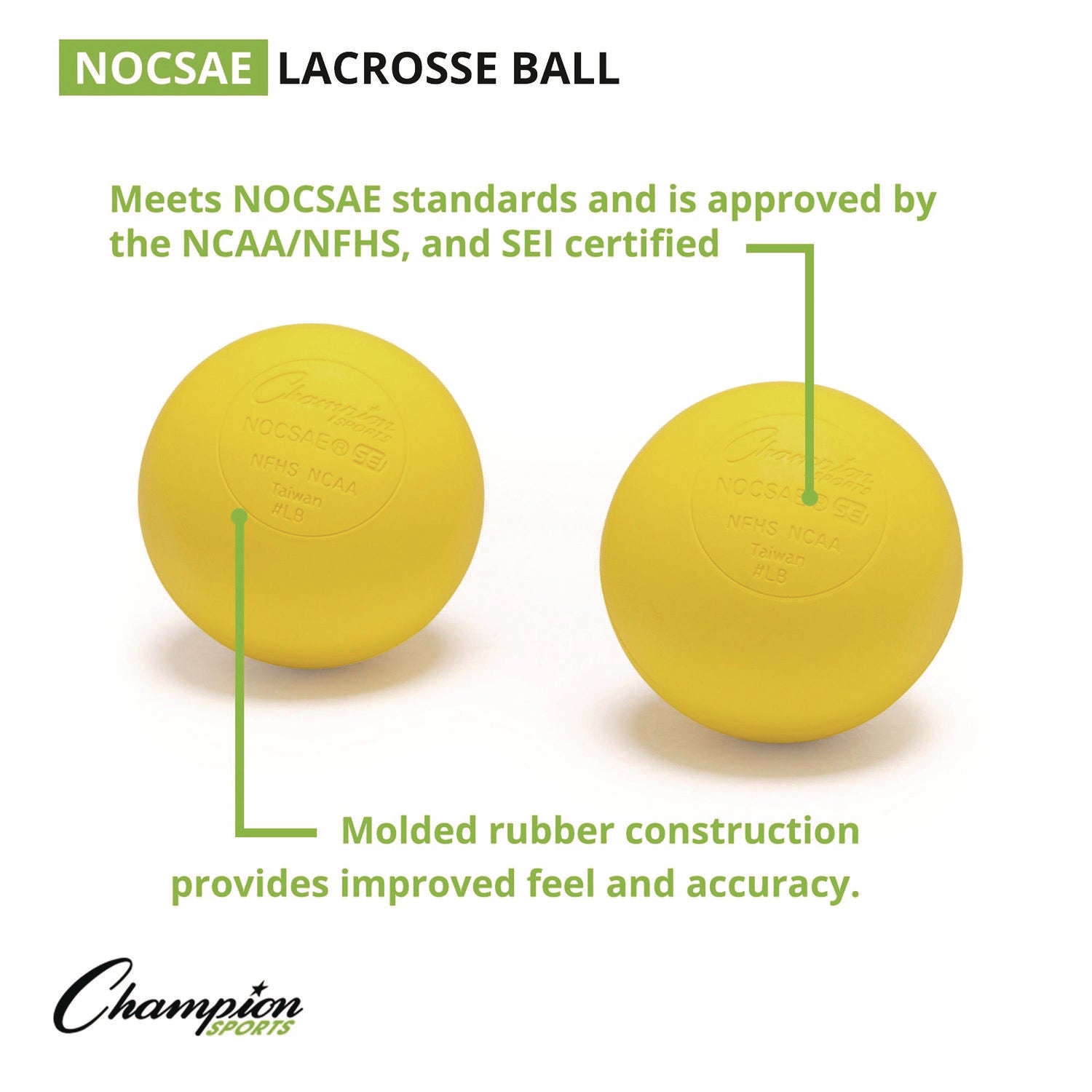 Champion Sports Lacrosse Balls in a Bucket, 11" x 11" Bucket with 36 Yellow Rubber Balls (LBYN36)