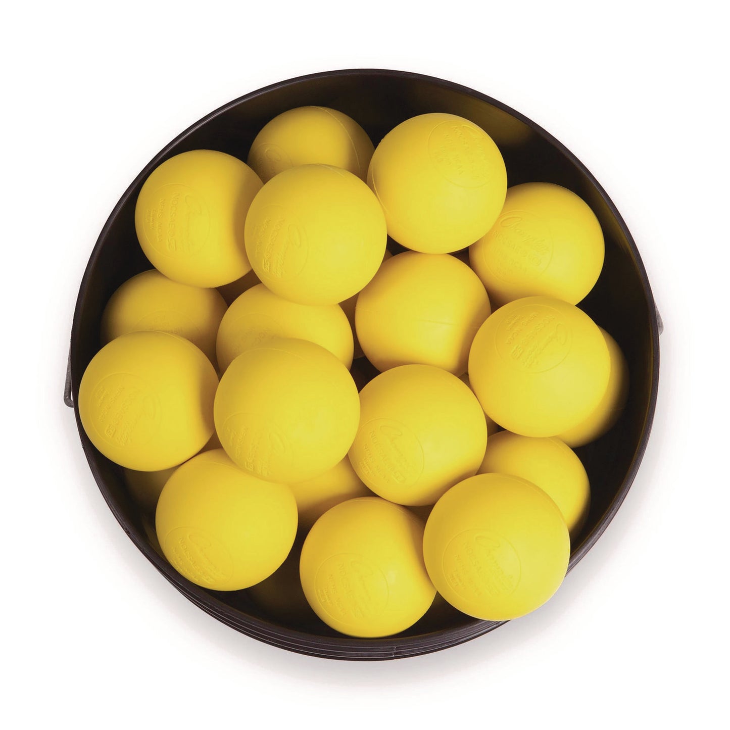 Champion Sports Lacrosse Balls in a Bucket, 11" x 11" Bucket with 36 Yellow Rubber Balls (LBYN36)