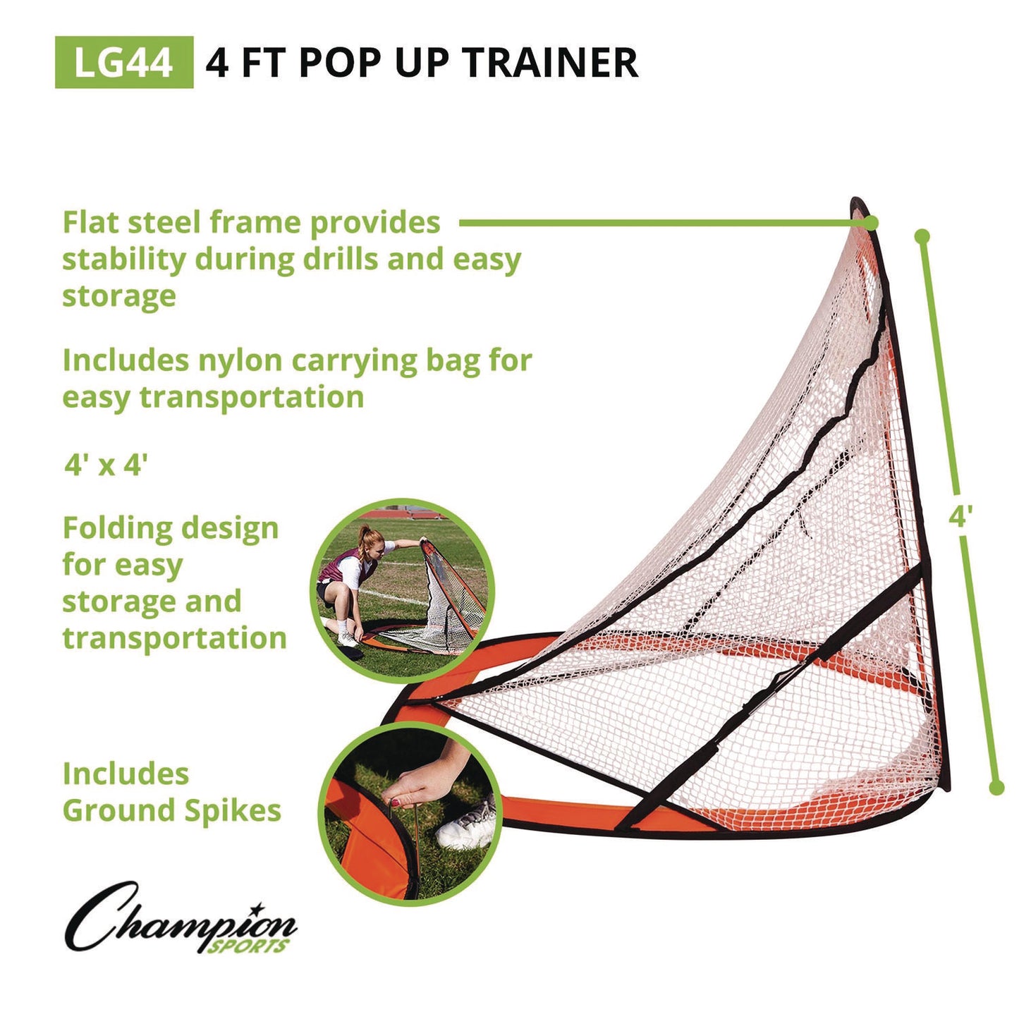 Champion Sports Lacrosse Pop Up Target Trainer, 4 ft x 4 ft (LG44)