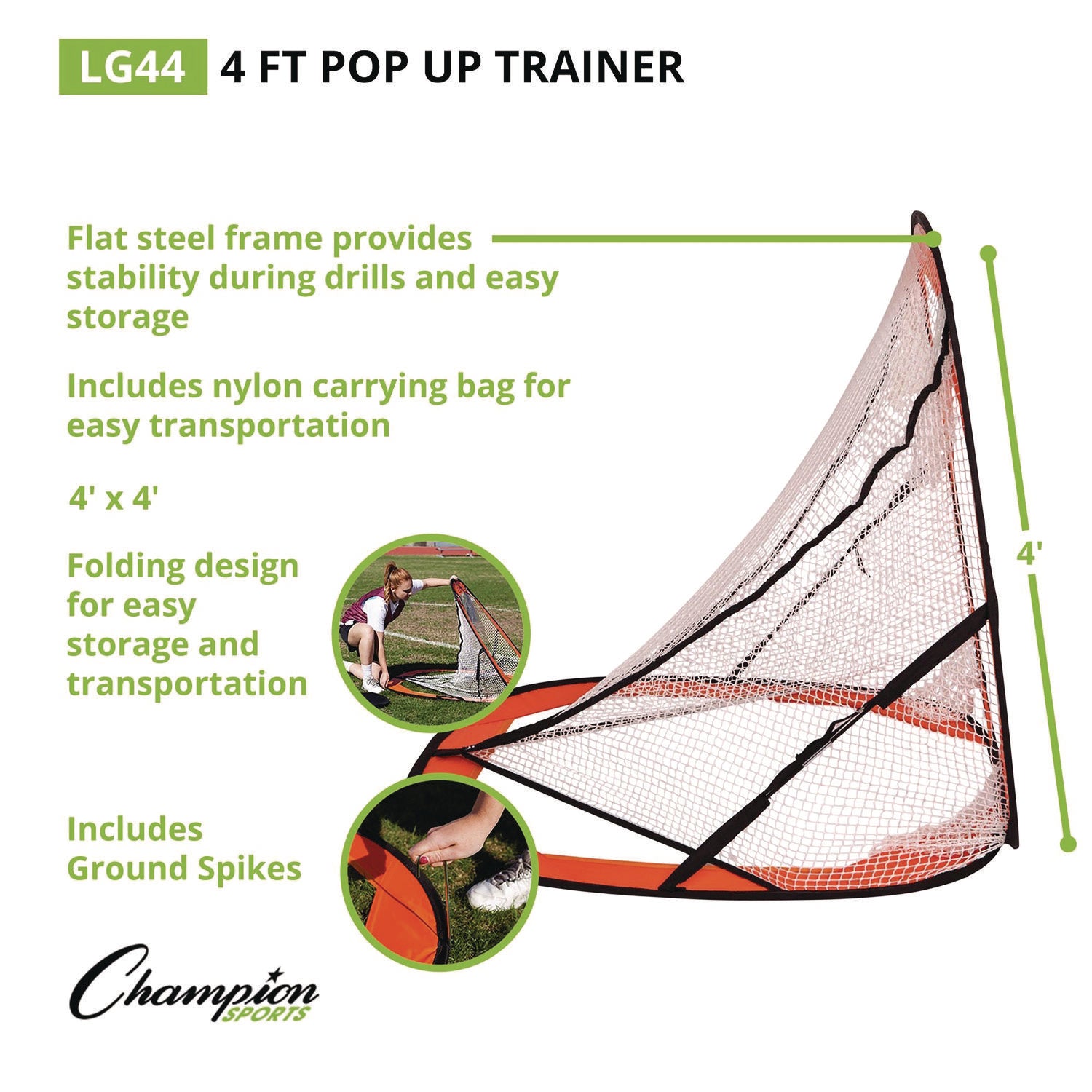 Champion Sports Lacrosse Pop Up Target Trainer, 4 ft x 4 ft (LG44)