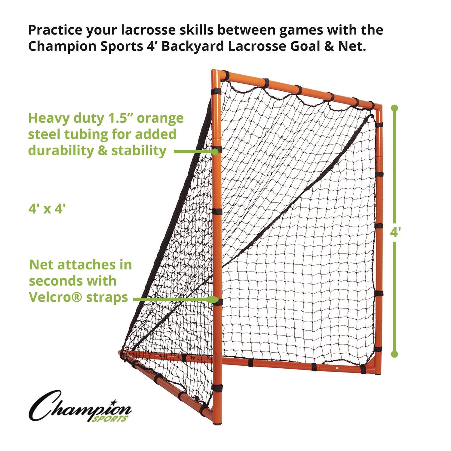 Champion Sports Backyard Lacrosse Goal & Net, 4 ft x 4 ft, 1.25" dia Frame (LNGL44)