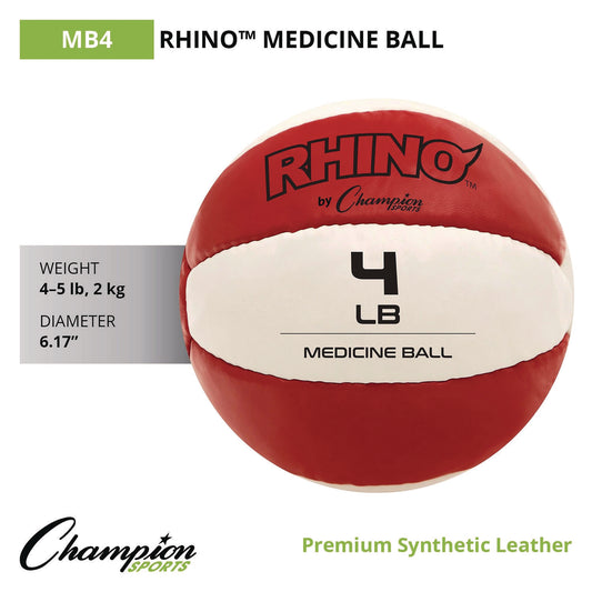 Champion Sports Rhino Leather Medicine Ball, 4 lb, Red/White (MB4)