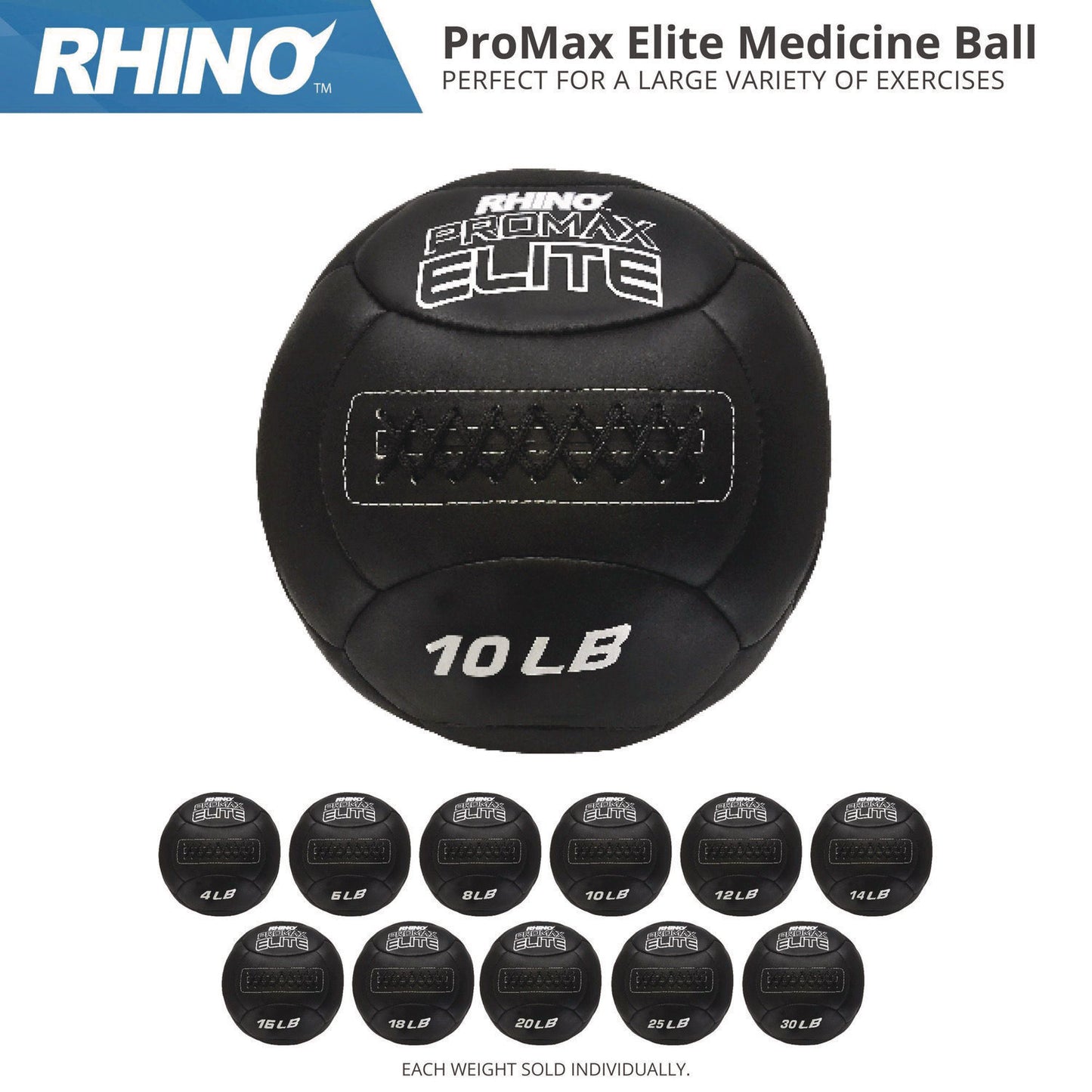 Champion Sports Rhino Promax Elite Medicine Ball, 10 lb, Black (PRX10)