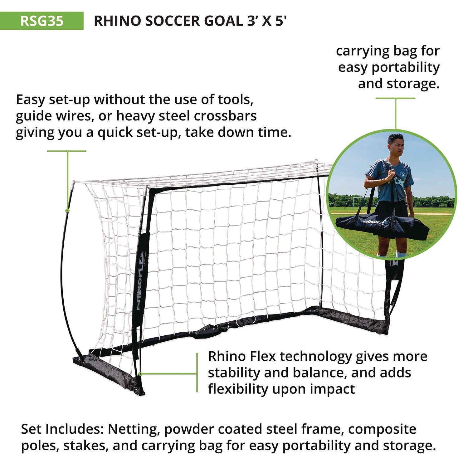 Champion Sports Rhino Soccer Goal, 36" x 60" (RSG35)
