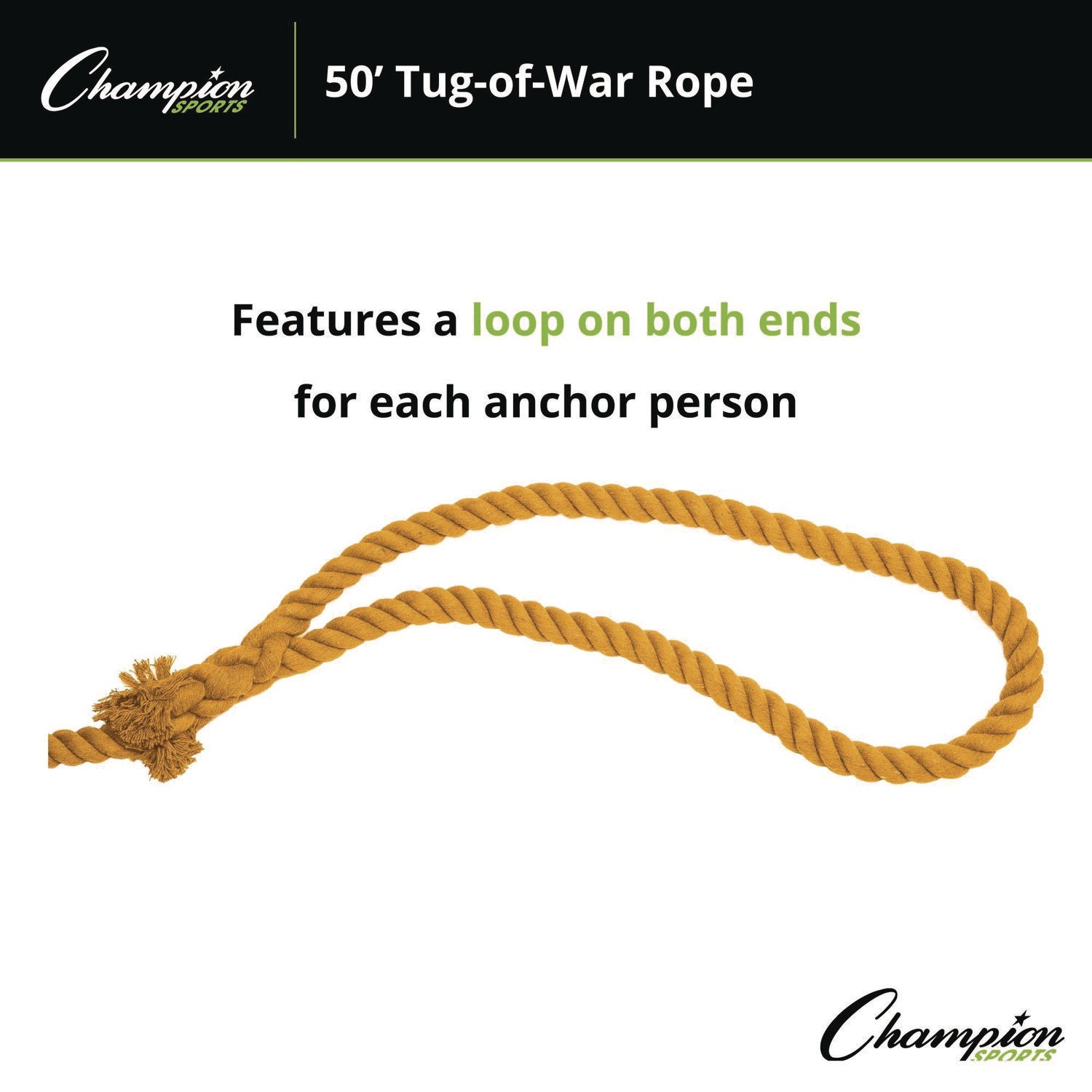 Champion Sports Tug-of-War Rope, 50 ft, 1" dia (TWR50)