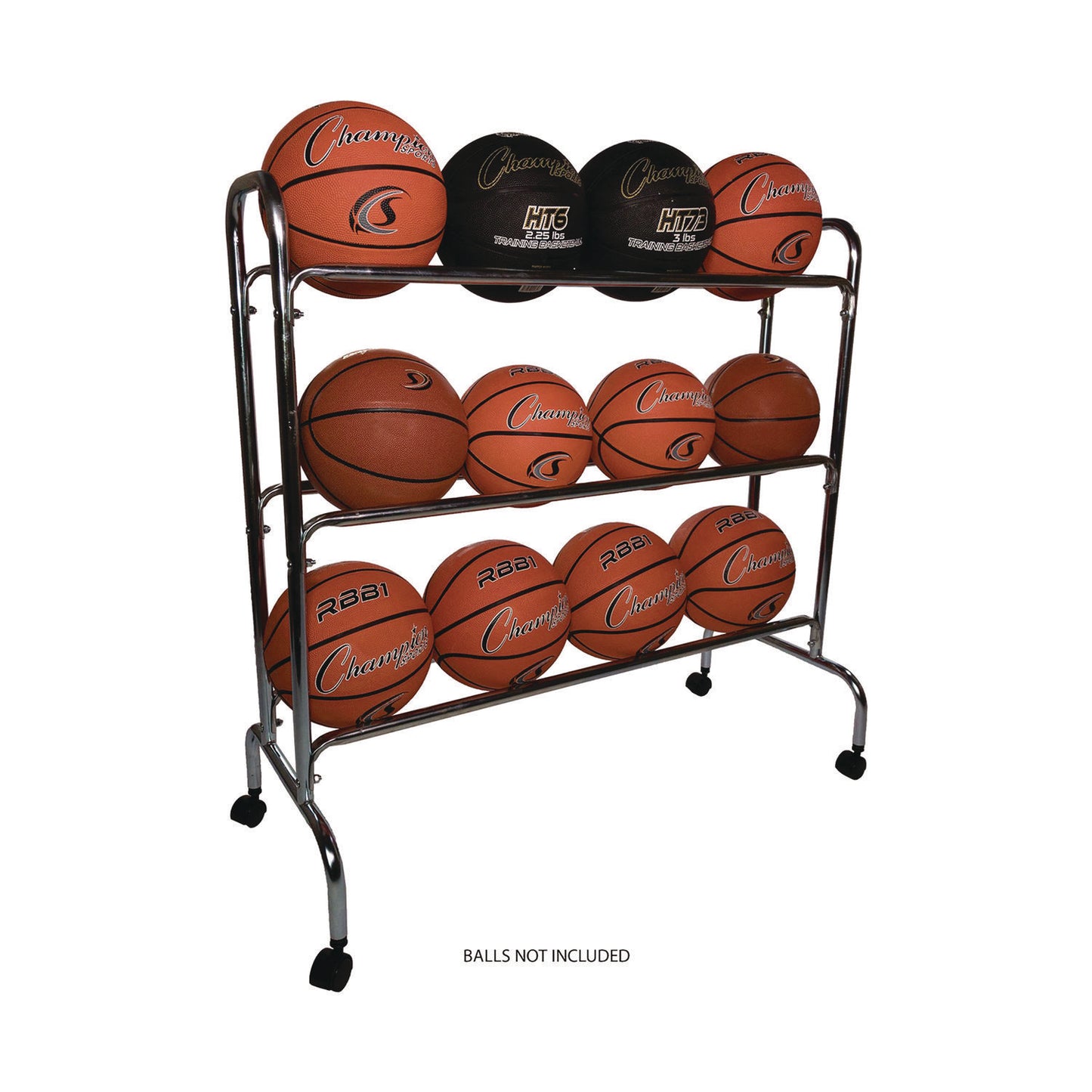 Champion Sports Powder-Coated Ball Cart, Metal, 132 lb Capacity, 17 x 41 x 41, Silver (BRC3)