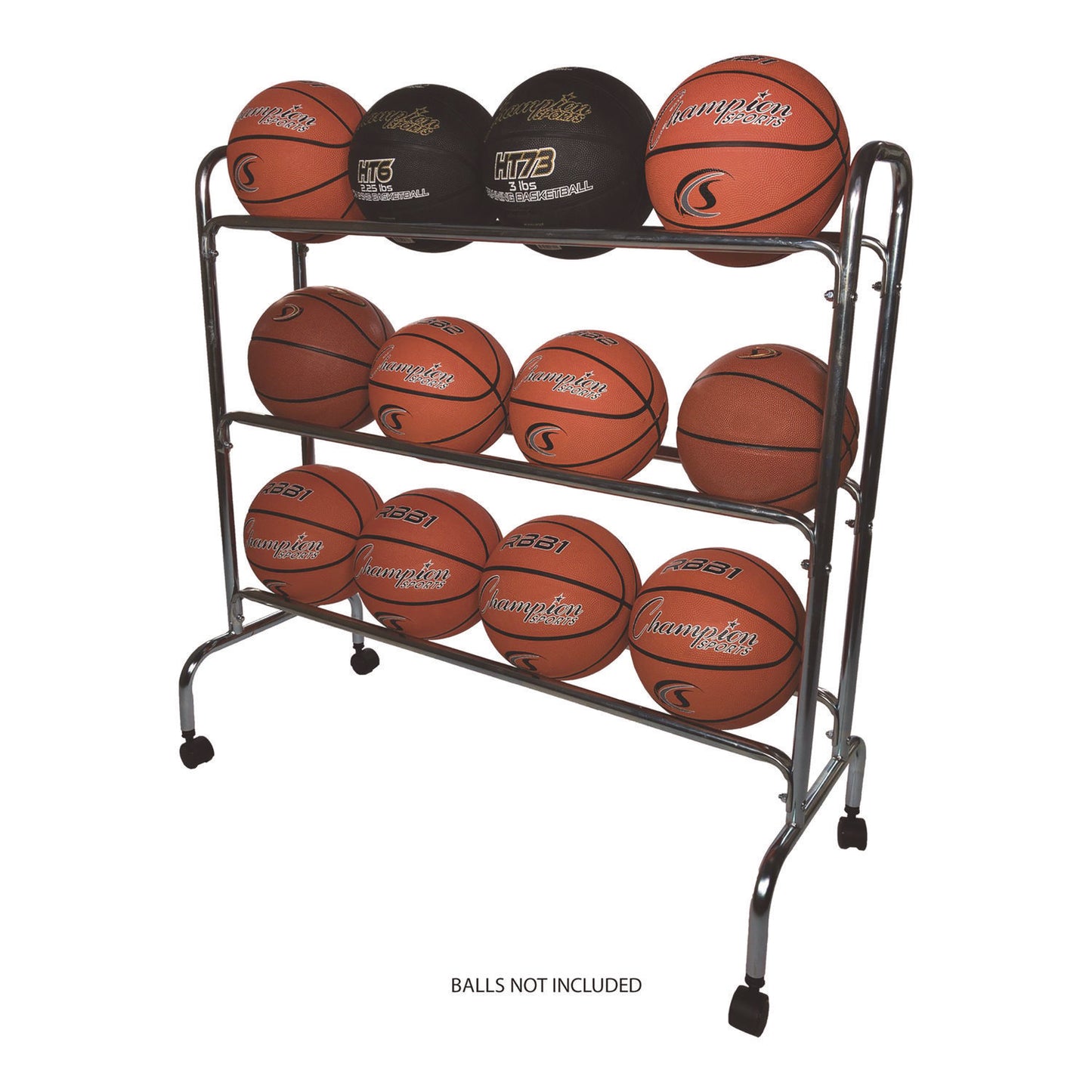 Champion Sports Powder-Coated Ball Cart, Metal, 132 lb Capacity, 17 x 41 x 41, Silver (BRC3)