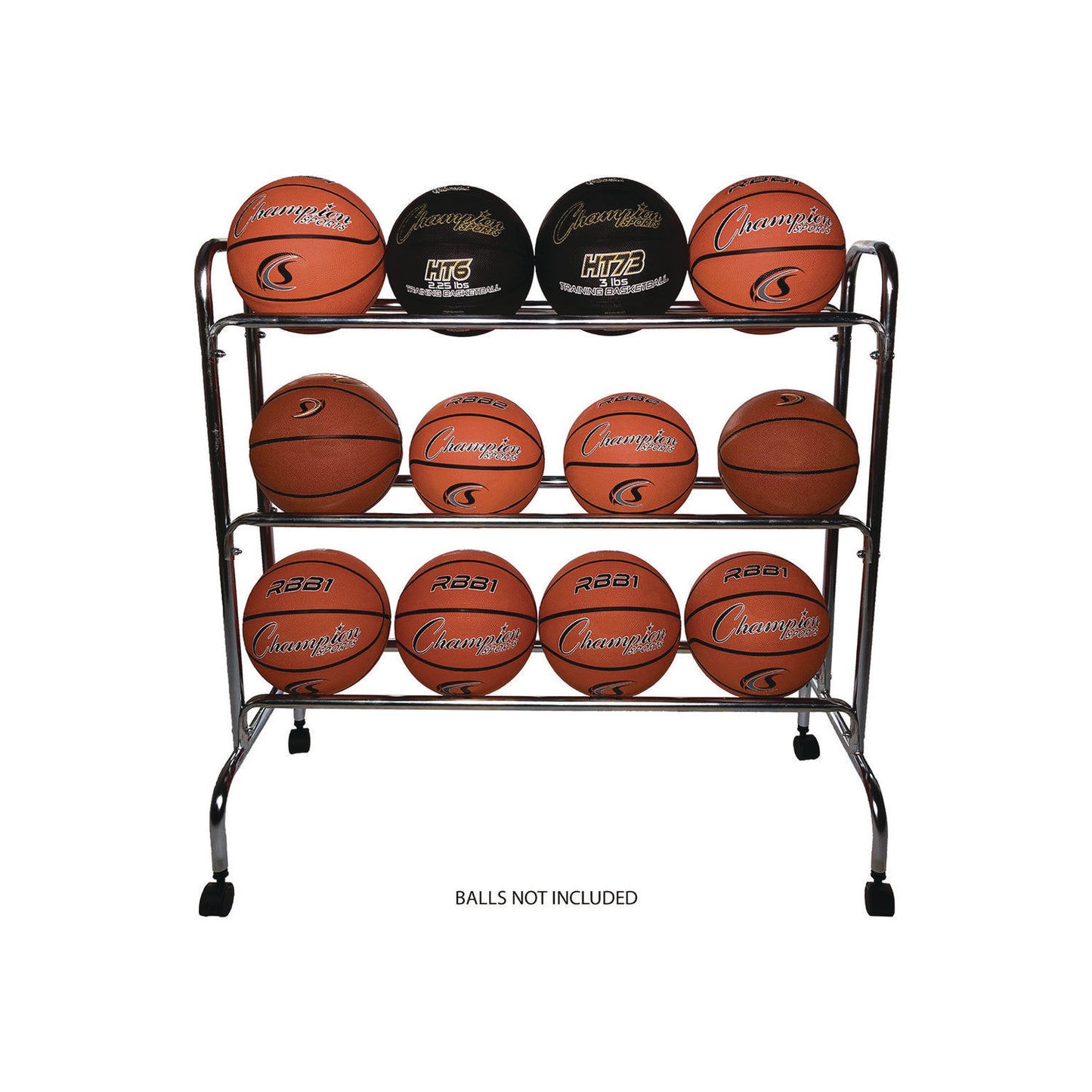 Champion Sports Powder-Coated Ball Cart, Metal, 132 lb Capacity, 17 x 41 x 41, Silver (BRC3)