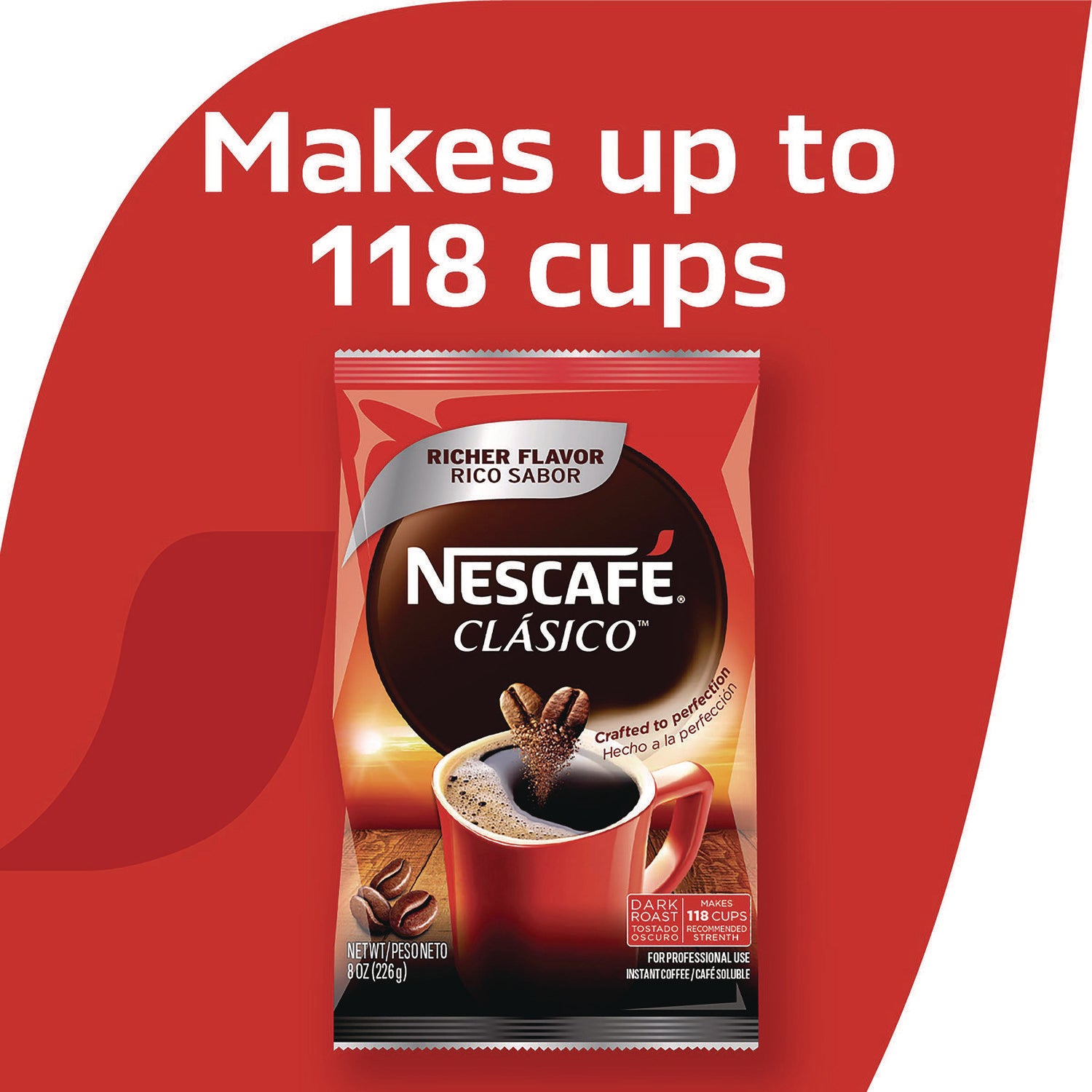 Nescaf Clasico Dark Roast Instant Coffee, 8 oz Pouch (70948)