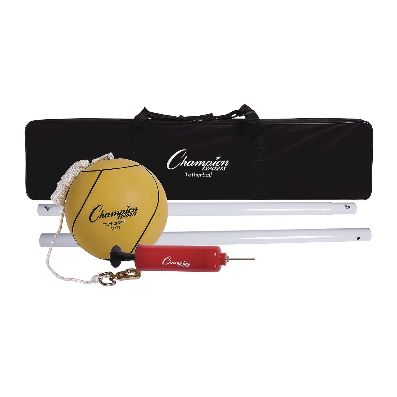 Champion Sports Deluxe Tetherball Tournament Set, Ball/24" Telescopic Poles/102" Cord/Carry Case/Pump/Needle (CG207)