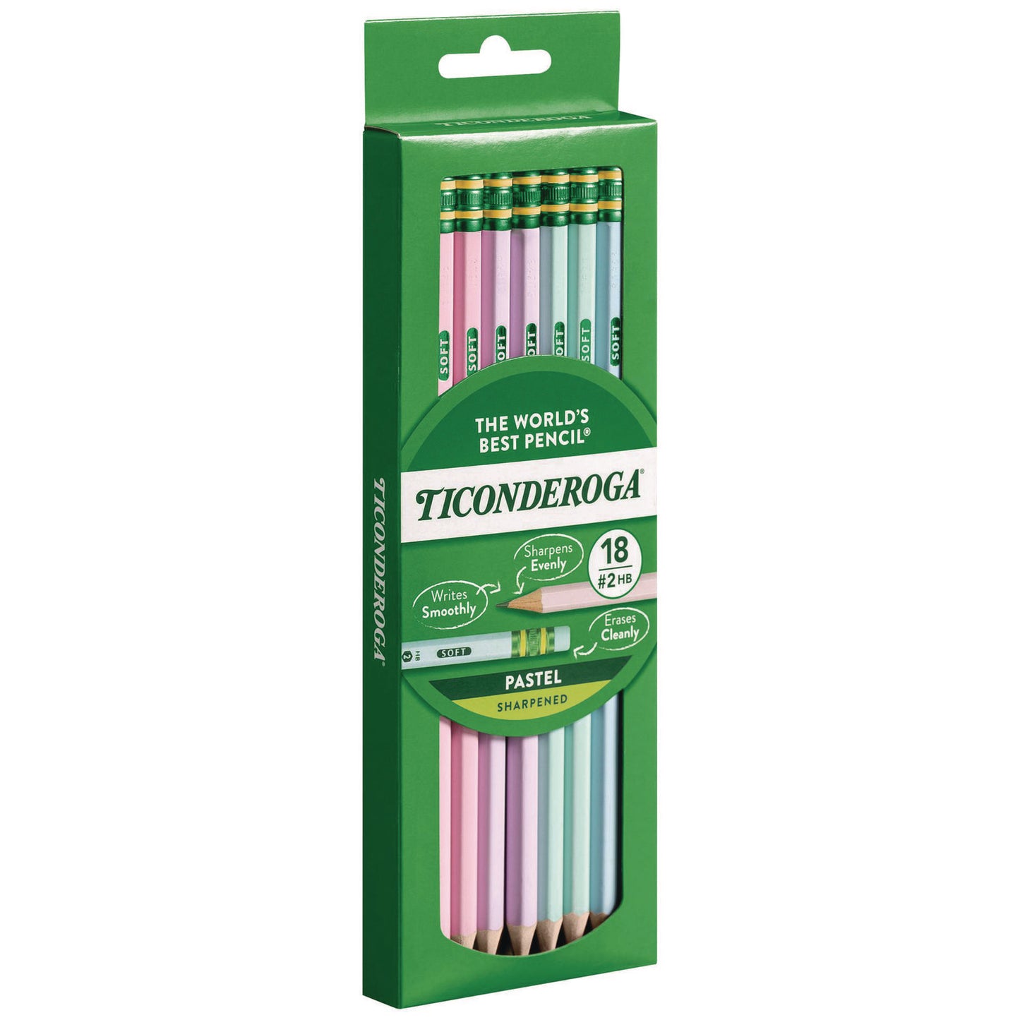 Ticonderoga Pre-Sharpened Pencil, 2.2 mm, HB (#2), Black Lead, Pastel Assorted Barrel, 18/Pack (X13718)