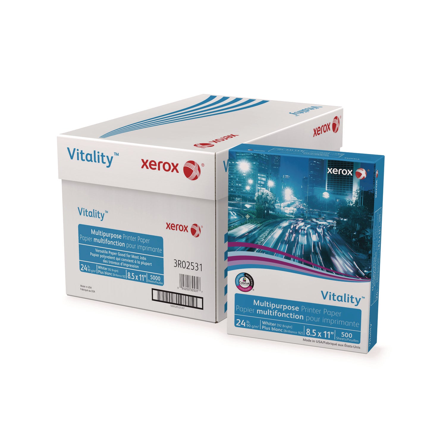 Xerox Vitality Multipurpose Print Paper, 92 Bright, 24 lb Bond Weight, 8.5 x 11, White, 500/Ream (3R02531)