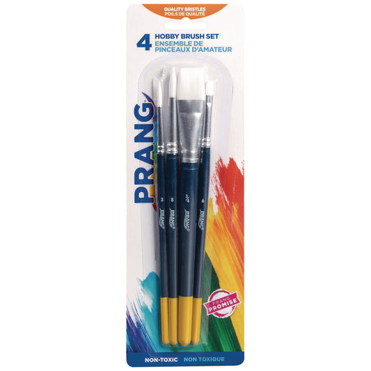 Prang Hobby Four-Brush Set, Assorted, Synthetic, Flat