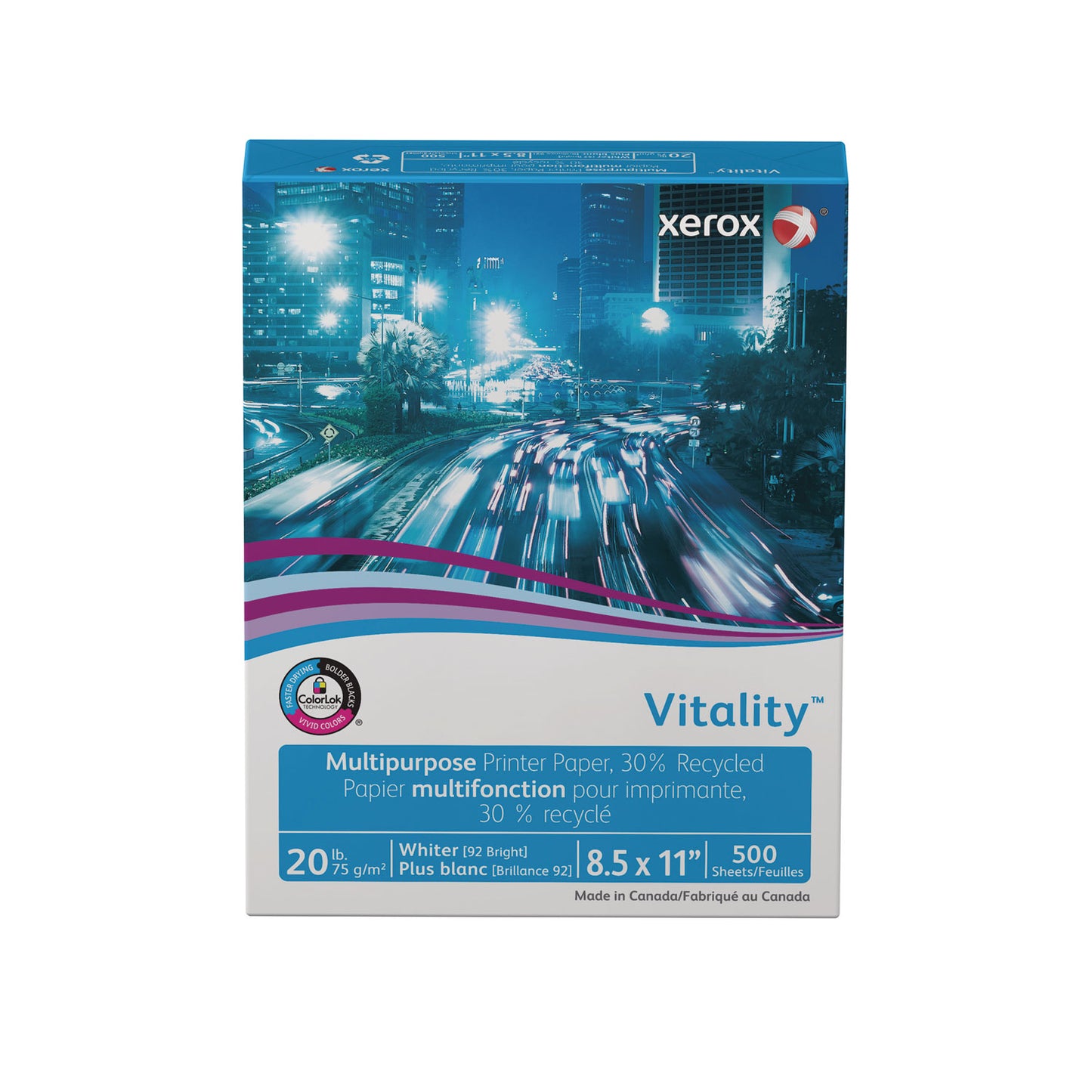 Xerox Vitality 30% Recycled Multipurpose Paper, 92 Bright, 20 lb Bond Weight, 8.5 x 11, White, 500/Ream (3R06296)