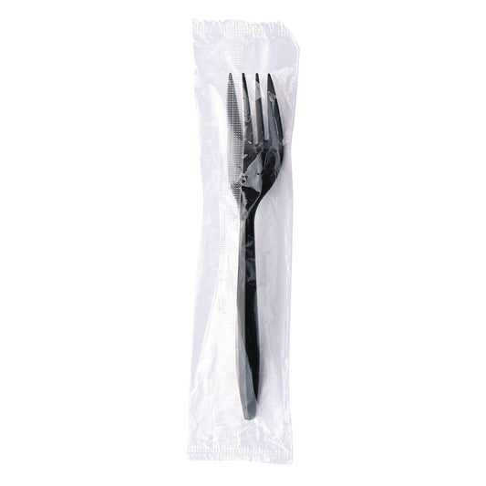 Boardwalk Mediumweight Wrapped Polypropylene Cutlery, Fork, Black, 1,000/Carton (FORKBLPPIW)