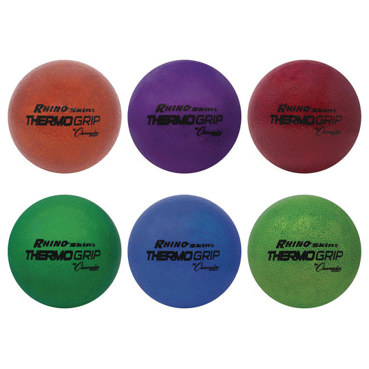 Champion Sports Rhino Skin Thermo Grip Dodgeball Set, 6.3" Diameter, Assorted Colors, 6/Set (RXTHRMSET)