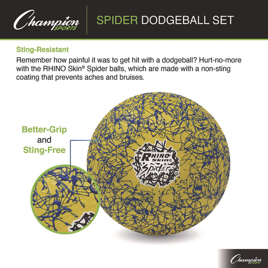 Champion Sports Rhino Skin Spider Dodgeball Set, 6.3" Diameter, Assorted Colors, 6/Set (RXSPDRSET)