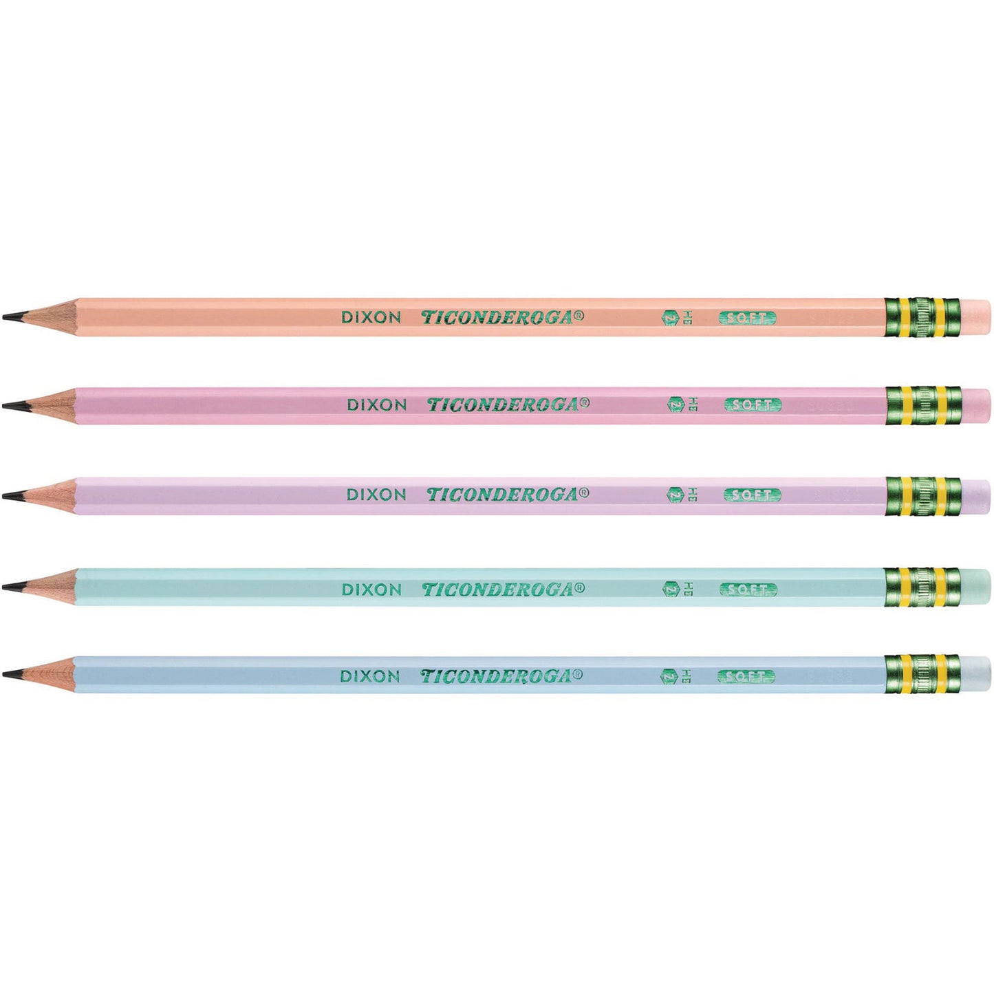 Ticonderoga Pre-Sharpened Pencil, 2.2 mm, HB (#2), Black Lead, Pastel Assorted Barrel, 18/Pack (X13718)