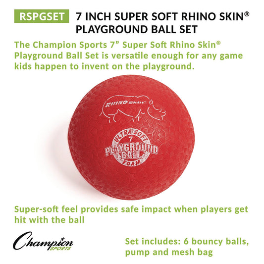 Champion Sports Rhino Soft Playground Ball Set, 8.5" Diameter, Assorted Colors, 6/Set (RSPGSET)