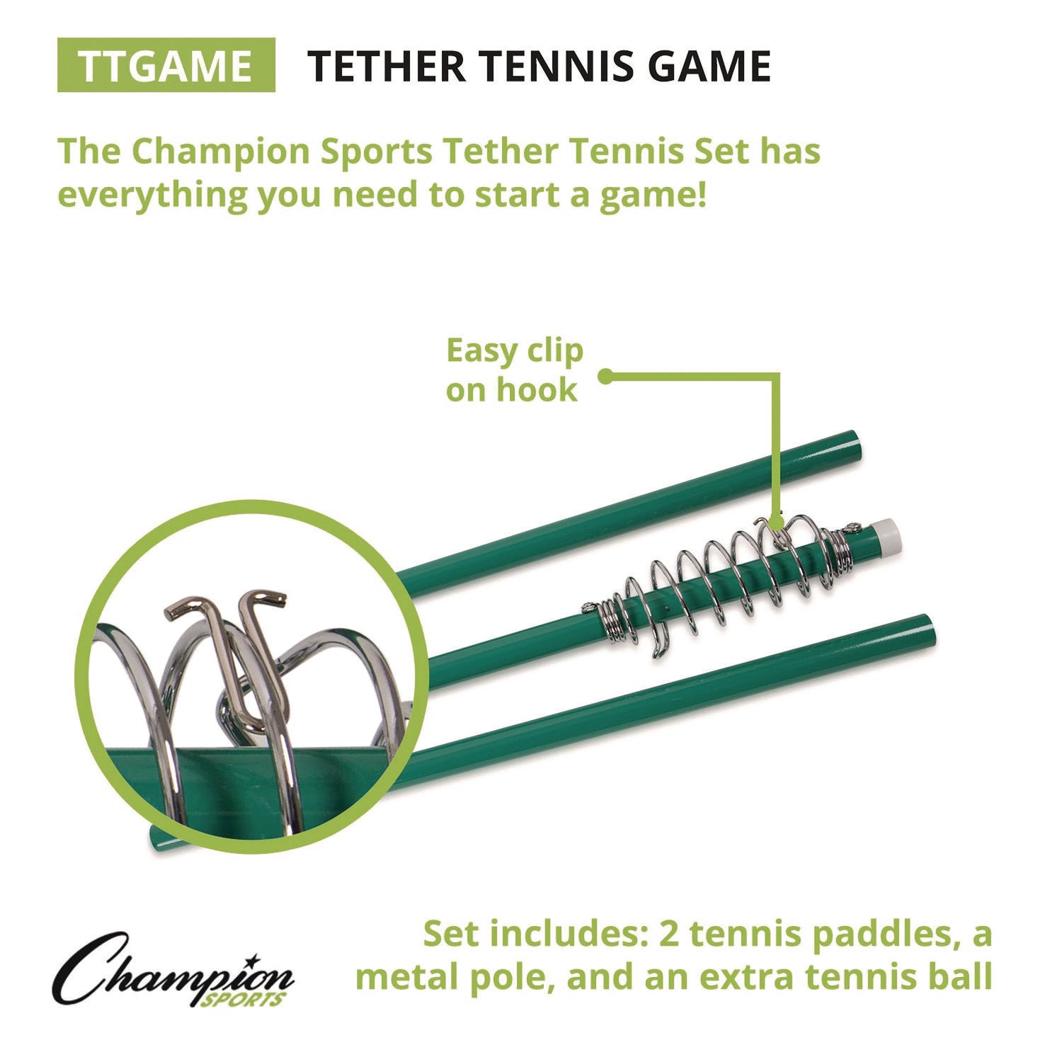 Champion Sports Tether Tennis Game Set, Two Paddles, Two Tennis Balls (TTGAME)