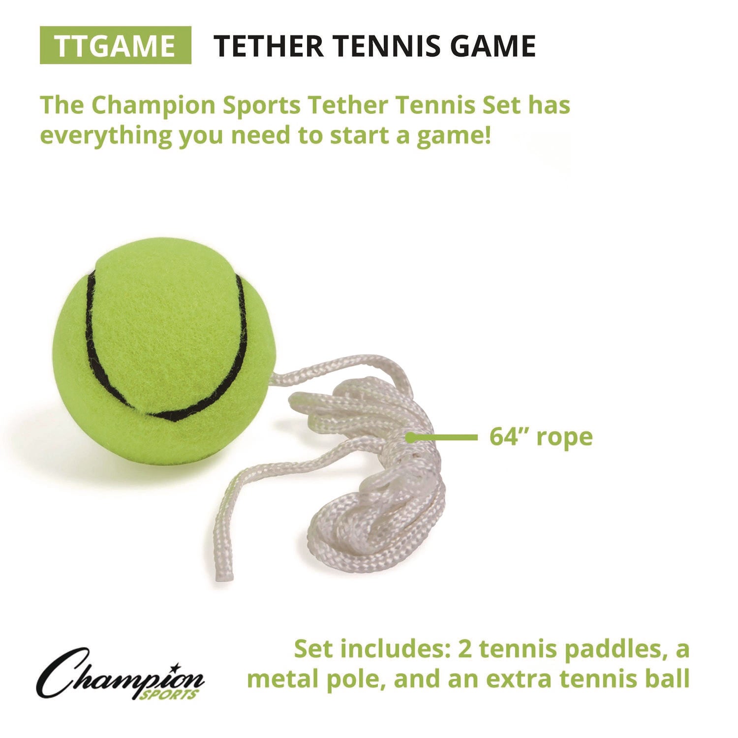 Champion Sports Tether Tennis Game Set, Two Paddles, Two Tennis Balls (TTGAME)