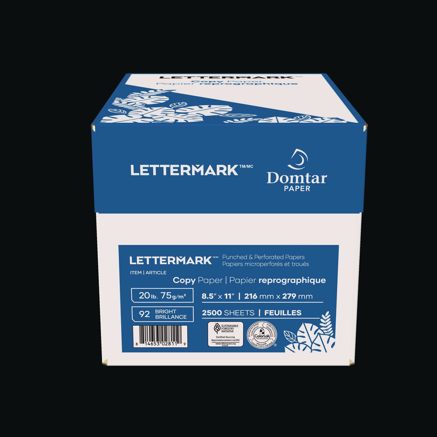 Lettermark Custom Cut-Sheet Copy Paper, 92 Bright, 19-Hole Side Punched, 20 lb Bond Weight, 8.5 x 11, White, 500/Ream (8826)