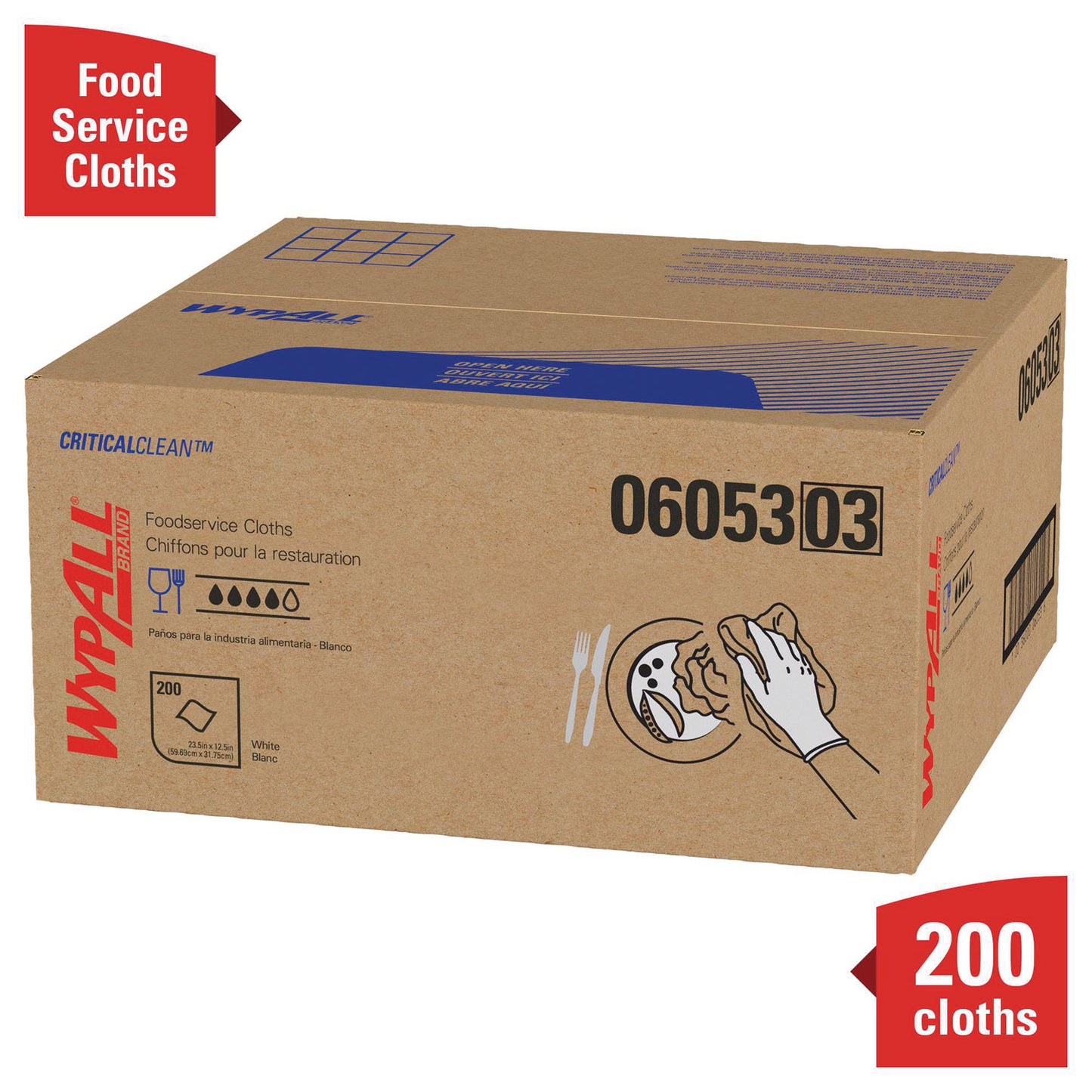 WypAll X50 Foodservice Towels, 1/4 Fold, 23.5 x 12.5, White, 200/Carton (06053)