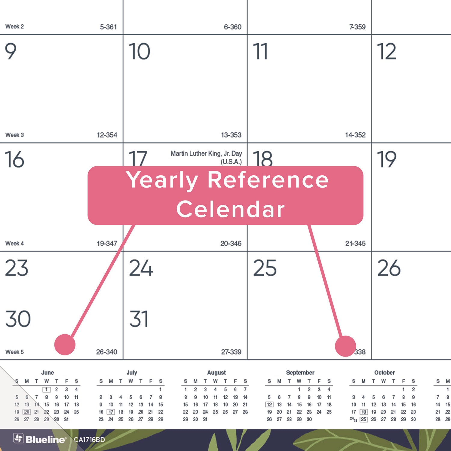 Blueline Academic 18-Month Desk Pad Calendar, 22 x 17, White/Multicolor Sheets, Black Headband, 18-Month (July to Dec): 2024 to 2025 (CA1716BD)
