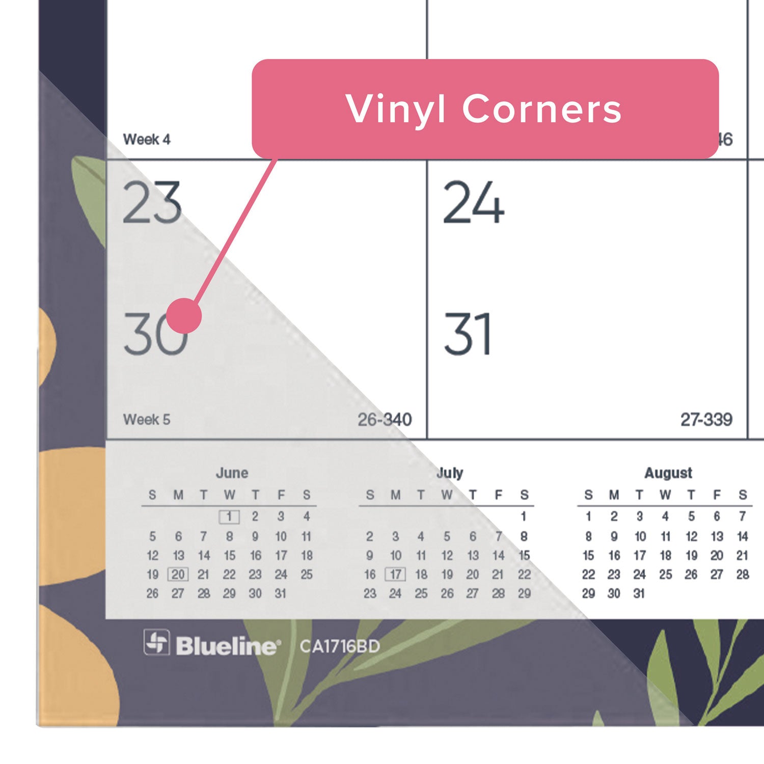 Blueline Academic 18-Month Desk Pad Calendar, 22 x 17, White/Multicolor Sheets, Black Headband, 18-Month (July to Dec): 2024 to 2025 (CA1716BD)