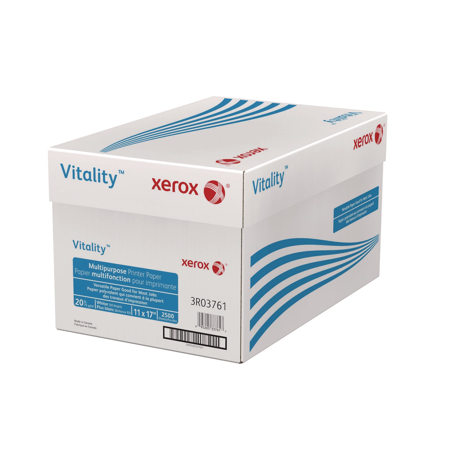 Xerox Vitality Multipurpose Print Paper, 92 Bright, 20 lb Bond Weight, 11 x 17, White, 500/Ream (3R03761)