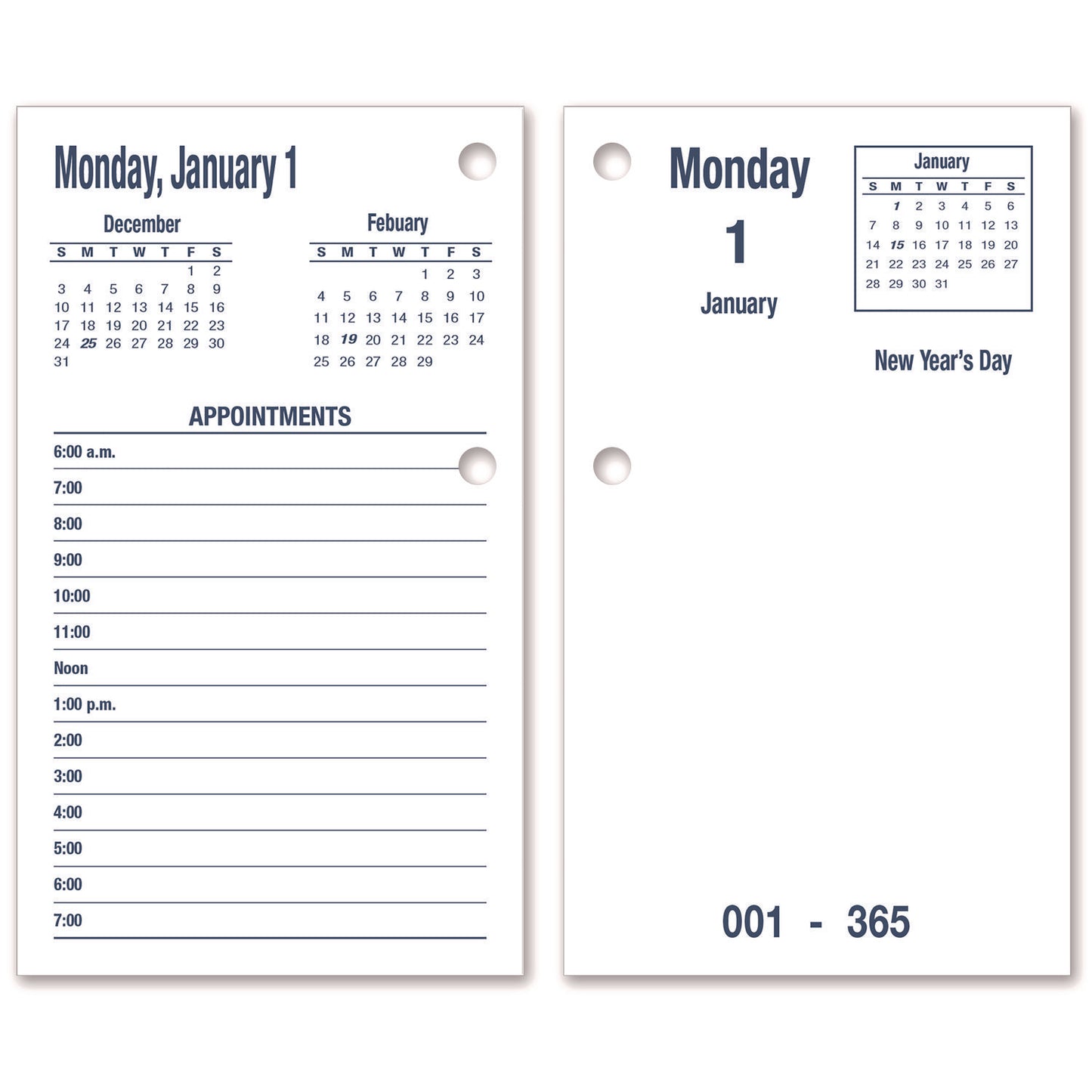 AbilityOne 7510016648796, SKILCRAFTDAYMAX Type II Calendar Pad, 6 x 3.5, White/Blue Sheets, 12-Month (Jan to Dec): 2025