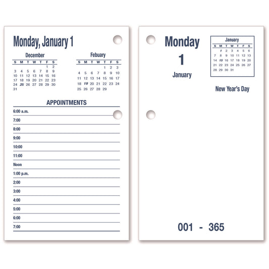 AbilityOne 7510016648796, SKILCRAFTDAYMAX Type II Calendar Pad, 6 x 3.5, White/Blue Sheets, 12-Month (Jan to Dec): 2025